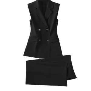 215bHXrabAL.jpg Women 2 Piece Blazer Outfits Sleeveless Blazer Vest Trouser Two Pieces Set Office Work Wear