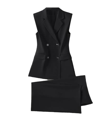 215bHXrabAL.jpg Women 2 Piece Blazer Outfits Sleeveless Blazer Vest Trouser Two Pieces Set Office Work Wear