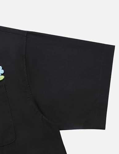 21A4elF9InL.jpg Men's Button Down Shirts Handcrafted Floral Short Sleeve Shirt Graffiti Necktie Casual Shirts Summer Beach Tops