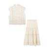 Women's 2-Piece Set Sleeveless Single-Breasted Top+Hollow High Street Lace Crochet Skirt
