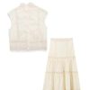 Women's 2-Piece Set Sleeveless Single-Breasted Top+Hollow High Street Lace Crochet Skirt