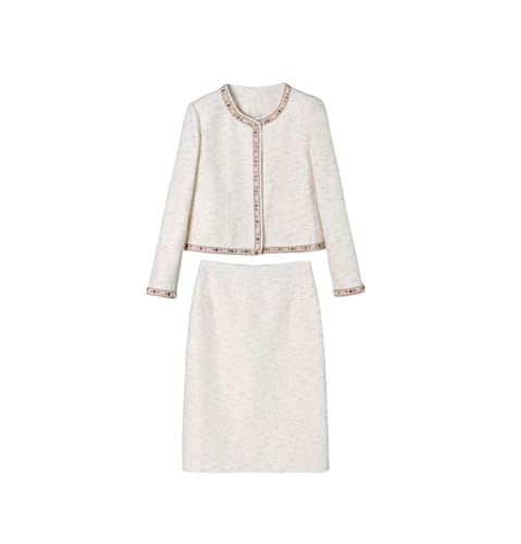 Women's French Long-Sleeved Short Jacket Skirt 2-Piece Temperament Outfits Heavy Skirt Set