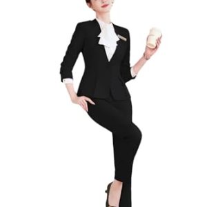 21o66znAJHL.jpg Women's Solid Color V-Neck Single Button Slim Fit Short Suit Jacket Skirt Two-Piece Suit