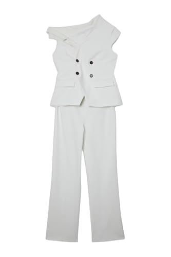 21sBOPhDgFL.jpg Womens Summer Outfits Business Casual 2 Piece Vest Pants Set Asymmetric Collar Vest Wide Leg Pants for Women