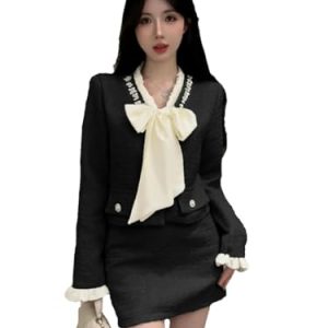 31-I4wTSq8L.jpg Women Korean Fashion Chic Skirt Sets 2 Piece Outfit French Elegant Jacket Coat Mini Skirt Suits