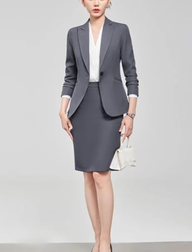 310SnhObWBL.jpg Women's Notch Lapel Collar Slim Fit Suit Jacket Wrap Hip Pencil Skirt 2 Piece Suits Business Office Sets