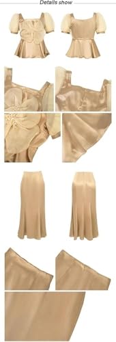 310eHnqxFL.jpg Satin 2 Piece Outfit Women Elegant Corset Top High Waist Fishtail Skirt Set Long Blouse Shirt Evening Dress Suit