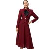 Women Red Vintage Skirts Set Lapel Ruffles Button Pockets Slim Coats Long Skirts 2 Pieces Set