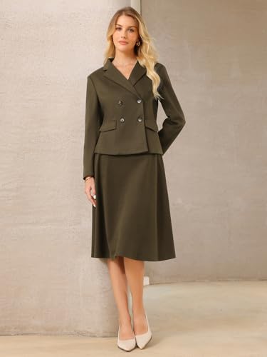 Women's 2 Piece Skirt Suit Set 2025 Fall Winter Double Breasted Blazers and A-Line Skirts