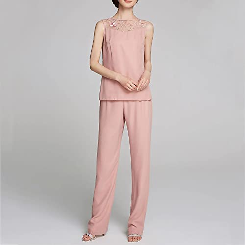 311JHFdM2CL.jpg Women's Mother of The Bride Pants Suits Full Length Chiffon Lace 3/4 Sleeve 3 Pcs Wedding Sets