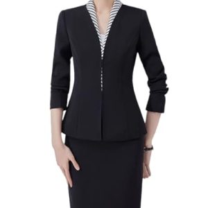 3149EVAZfML.jpg Women Long Sleeve Slim Fit Suit Jacket Midi Wrap Hip Pencil Skirt 2 Piece Sets Business Casual Sutis