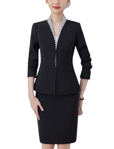 3149EVAZfML.jpg Women Long Sleeve Slim Fit Suit Jacket Midi Wrap Hip Pencil Skirt 2 Piece Sets Business Casual Sutis