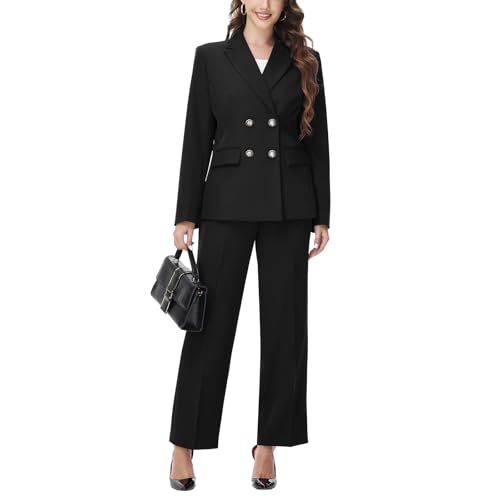 314GE8njiuL.jpg Women's 2 Piece Set Double Breasted Blazer and Pants Suit Business Outfits for Work Office