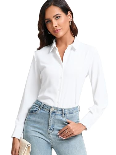 314rTyJ9euL.jpg Womens Stretch Button Down Shirt Long Sleeve Wrinkle-Free Lightweight Smooth Loose Casual Office Work Shirts