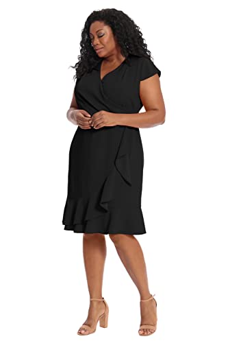 315FyRnxKBL.jpg Women's Dresses Feminine Ageless Surplice V-Neck Faux Wrap Ruffle Dress Office Event Shower Guest of