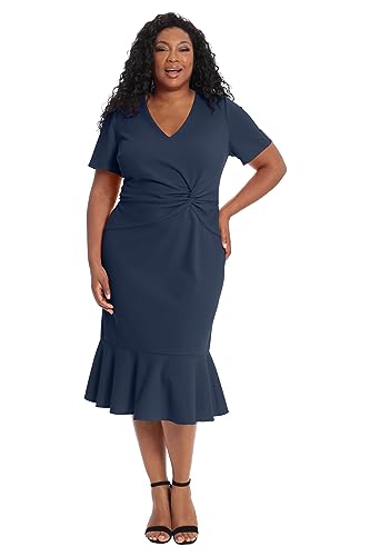 315LAiGOTrL.jpg Women's V-Neck Polished Flounce Hem Twist Waist Detail Feminine Office Event Guest of