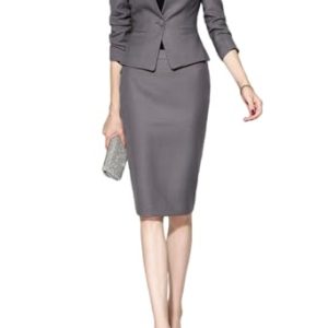 315W7Wv6BTL.jpg Suits for Women Business 2 Pieces Long Sleeve Office Formal One Button Lady Blazer Skirt Suit Set Outfits