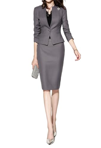 315W7Wv6BTL.jpg Suits for Women Business 2 Pieces Long Sleeve Office Formal One Button Lady Blazer Skirt Suit Set Outfits