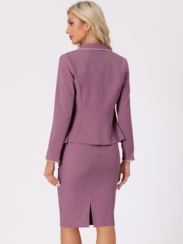 315b47xCdAL.jpg Women's Two Piece Skirt Sets Tweed Trim Blazer Knee Length Work Pencil Skirt Business Suits Office Outfits