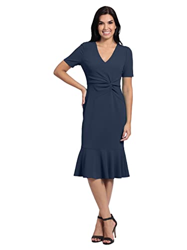 316v8EyGhoL.jpg Women's V-Neck Polished Flounce Hem Twist Waist Detail Feminine Office Event Guest of