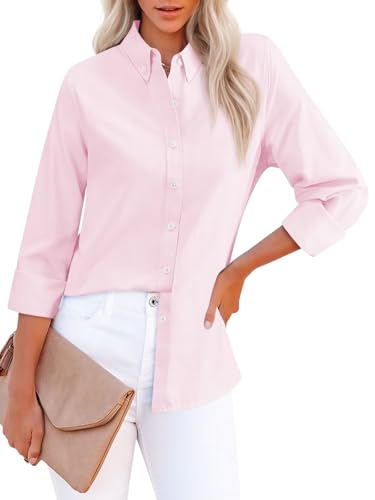 317EZKl38lL.jpg Button Down Shirts for Women Oxford Shirt Cotton Dress Shirts Collared Long Sleeve Wrinkle Free Blouse Tops