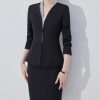 317OhrRzmqL.jpg Women Long Sleeve Slim Fit Suit Jacket Midi Wrap Hip Pencil Skirt 2 Piece Sets Business Casual Sutis