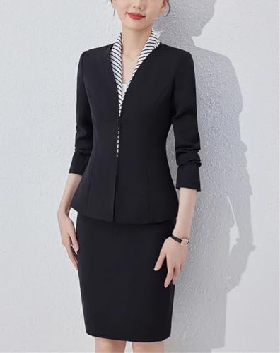 317OhrRzmqL.jpg Women Long Sleeve Slim Fit Suit Jacket Midi Wrap Hip Pencil Skirt 2 Piece Sets Business Casual Sutis