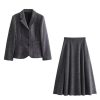 317g6J8sj4L.jpg Women's Winter Slim Commuter Lapel Single Breasted Suit Jacket High Waist Skirt Set