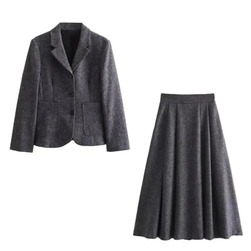 317g6J8sj4L.jpg Women's Winter Slim Commuter Lapel Single Breasted Suit Jacket High Waist Skirt Set