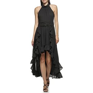 3189ajTD9EL.jpg Paris Women's Chiffon High-Low Maxi Dress with Ruffle Skirt and Mock Neck