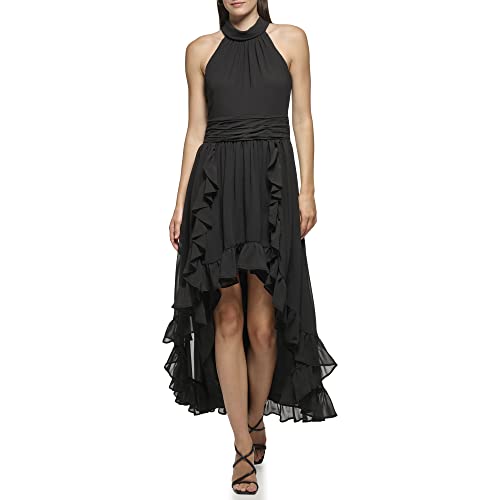 3189ajTD9EL.jpg Paris Women's Chiffon High-Low Maxi Dress with Ruffle Skirt and Mock Neck