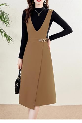 318CtP764YL.jpg Sweater, Strap Skirt Suit for Womens Spring and Autumn Style Slim Commuting Vest Dress twopiece Set