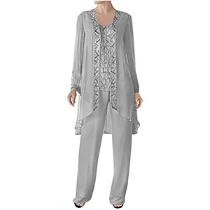318sSj2WdbL.jpg 3 Pcs Mother of Bride Pants Suits Sets Women Plus Size Chiffon Long Sleeve Jacket Vest Pants Suits