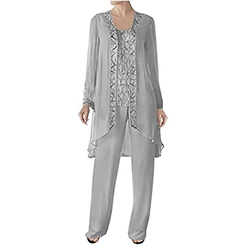 318sSj2WdbL.jpg 3 Pcs Mother of Bride Pants Suits Sets Women Plus Size Chiffon Long Sleeve Jacket Vest Pants Suits