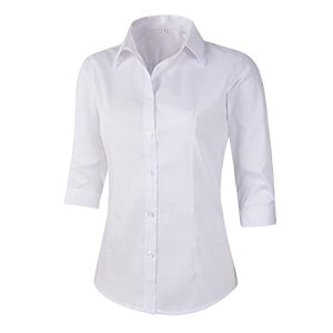 Women's 3/4 Sleeve Formal Work Wear White Button Down Shirt