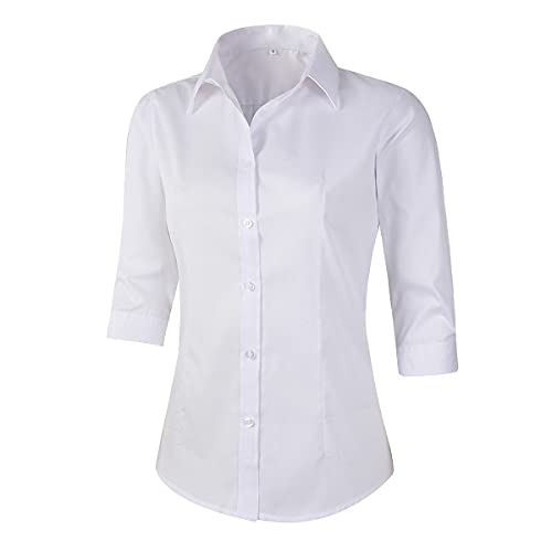 31A7Dz2h5jL.jpg Women's 3/4 Sleeve Formal Work Wear White Button Down Shirt