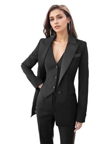 31B6q2be9jL.jpg Womens Tuxedo 3 Piece Suit Sets for Women Blazer Pants Vest Set Womens Business Professional Outfits