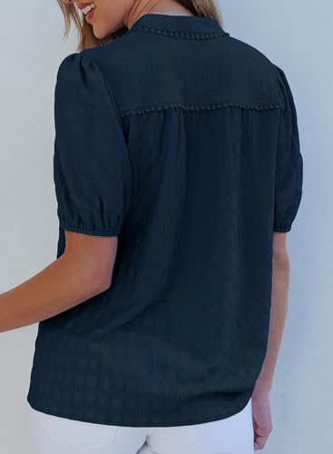 31BGcwiAwEL.jpg Womens Button Down Shirts Cute Short Puff Sleeve V Neck Tops Spring Summer Blouses for Women Dressy Casual