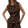 Summer Sets Women 2 Piece Outfits for Formal Interview Linen Sleeveless Vest Leisure Pants Outfits for Women Casual