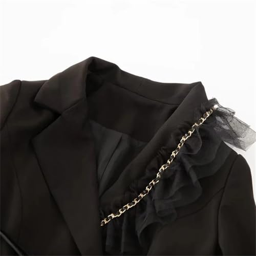 31BjgE6fFL.jpg Women Black Skirts Suit Long Sleeve Sashes Blazer Mesh Long Skirts 2 Pieces Set