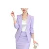 31D60rM-xPL.jpg Women Pink Business Suit Long Sleeve Blazers Skirt Office Work Wear Elegant Career Two Piece Set