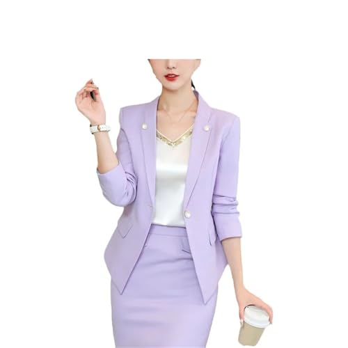 31D60rM-xPL.jpg Women Pink Business Suit Long Sleeve Blazers Skirt Office Work Wear Elegant Career Two Piece Set