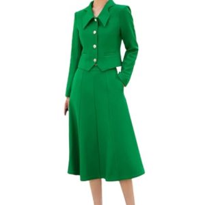 31DlRLc3fL.jpg Women Spring Skirt Sets Solid Long Sleeve Lapel Collar Short Coat Big Swing A-Line Skirt 2 Piece Suits