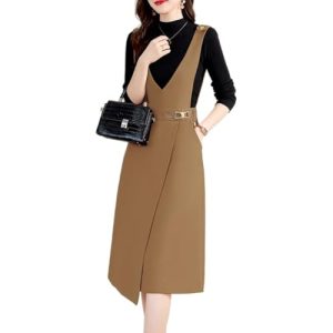 31EqWrj9TqL.jpg Sweater, Strap Skirt Suit for Womens Spring and Autumn Style Slim Commuting Vest Dress twopiece Set
