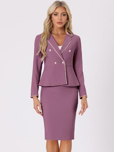 31FJQYUrDWL.jpg Women's Two Piece Skirt Sets Tweed Trim Blazer Knee Length Work Pencil Skirt Business Suits Office Outfits