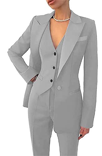 31FUk1xyX8L.jpg Women Pantsuits Wedding Tuxedos Party Wear Suits Formal Business Suits Silver