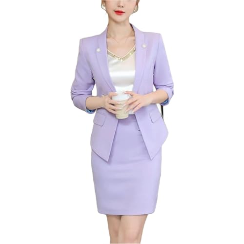 31GAo-t1p7L.jpg Women Pink Business Suit Long Sleeve Blazers Skirt Office Work Wear Elegant Career Two Piece Set