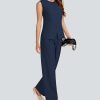 31He6QgYU4L.jpg Women's Summer 2 Piece Blazer Outfits Sleeveless Crewneck Vest Wide Leg Pantsuit 2025 Dressy Casual Work Sets