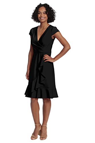 31ITdVJI36L.jpg Women's Dresses Feminine Ageless Surplice V-Neck Faux Wrap Ruffle Dress Office Event Shower Guest of