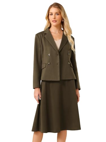 Women's 2 Piece Skirt Suit Set 2025 Fall Winter Double Breasted Blazers and A-Line Skirts